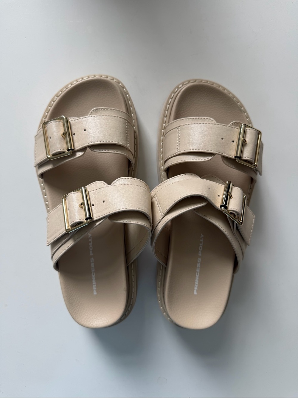 Princess Polly Beige Buckle Slide Sandals